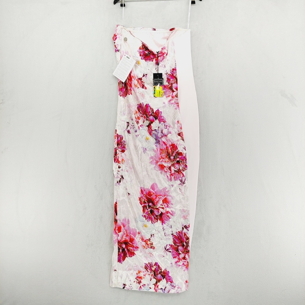 NEW Guess by Marciano Pink Floral Bomb Silk  Strapless Maxi Dress Gown P1791 - Picture 5 of 11